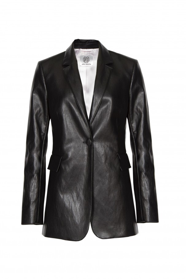 Faux leather single-breasted blazer