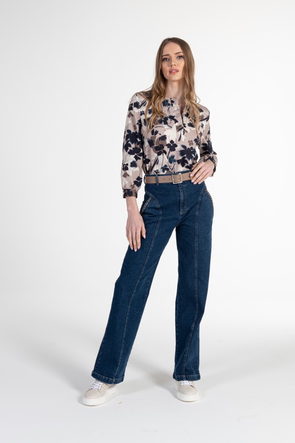 Jeans Cintura Subida Wide Leg