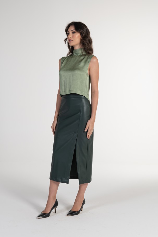 Straight Midi Skirt in faux leather