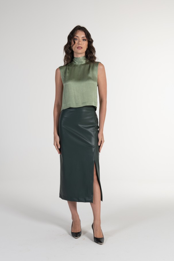 Straight Midi Skirt in faux leather