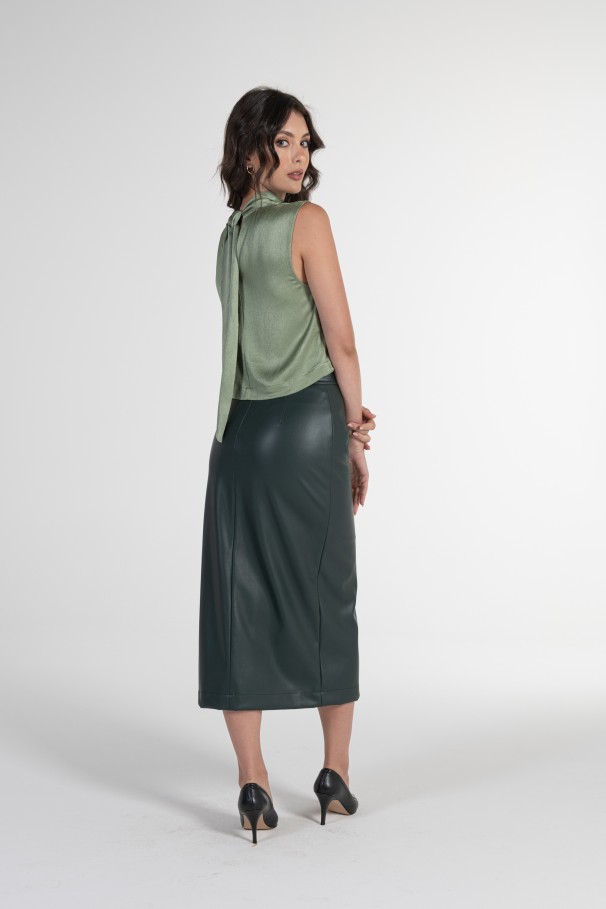 Straight Midi Skirt in faux leather