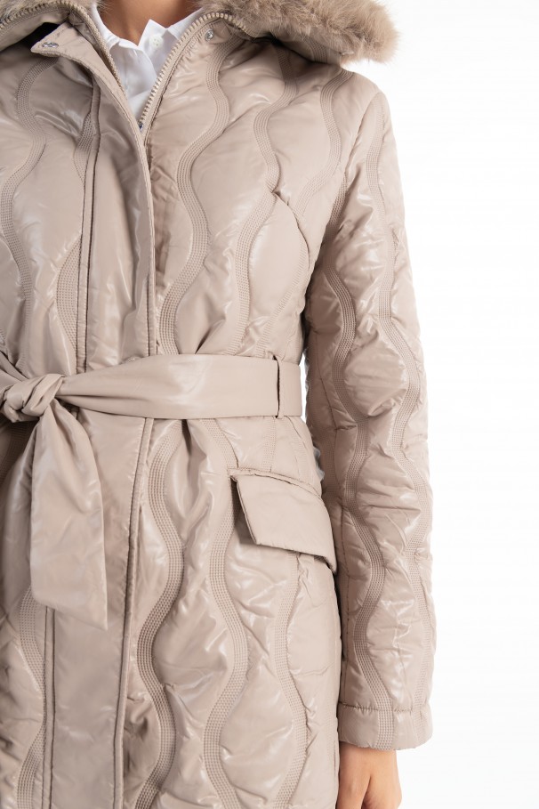 Padded parka with removable faux fur col