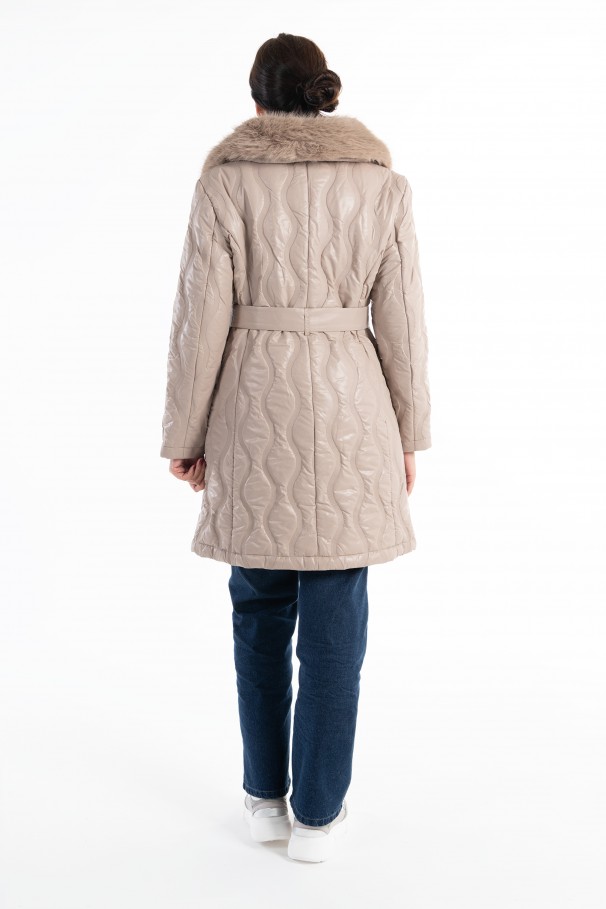 Padded parka with removable faux fur col