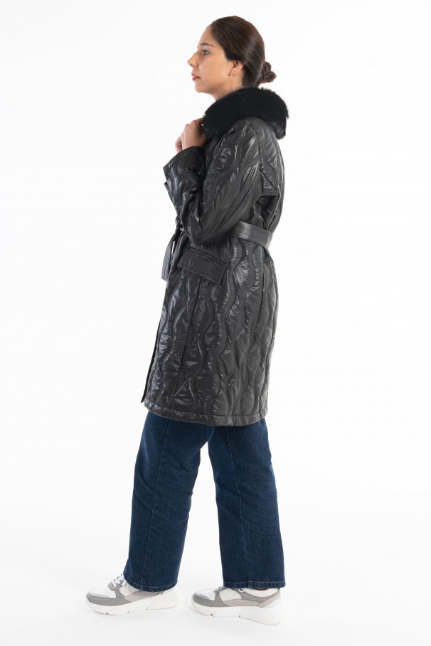 Padded parka with removable faux fur col