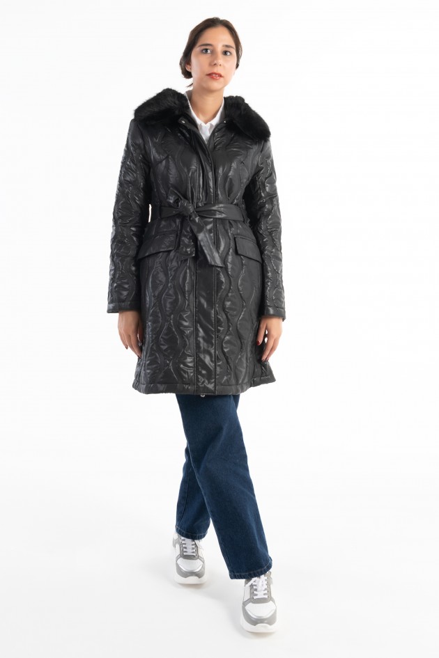 Padded parka with removable faux fur col