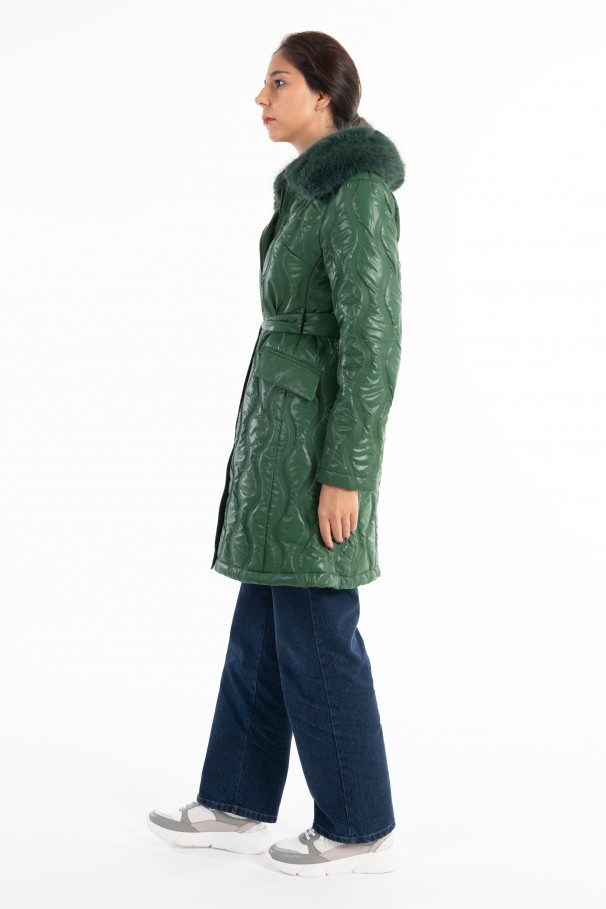 Padded parka with removable faux fur col