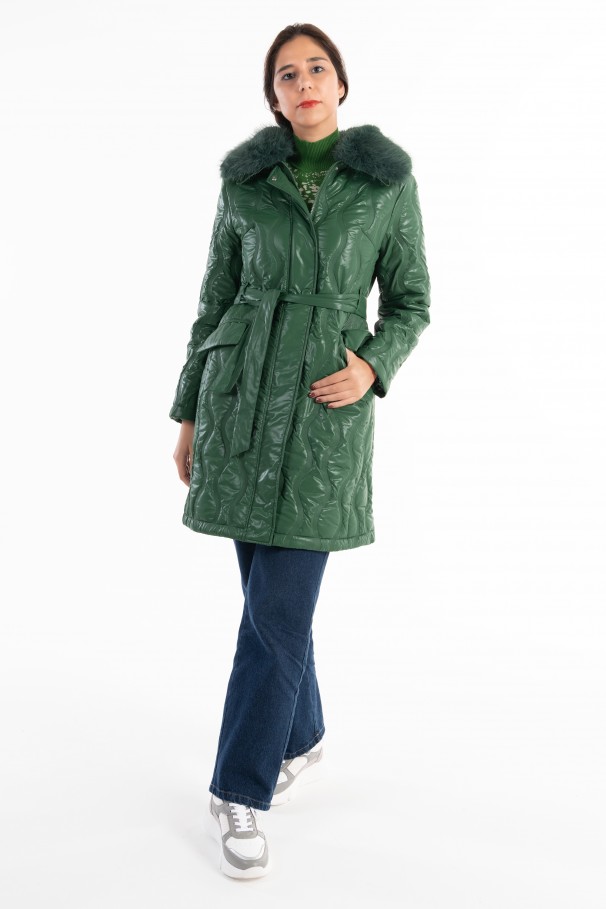 Padded parka with removable faux fur col