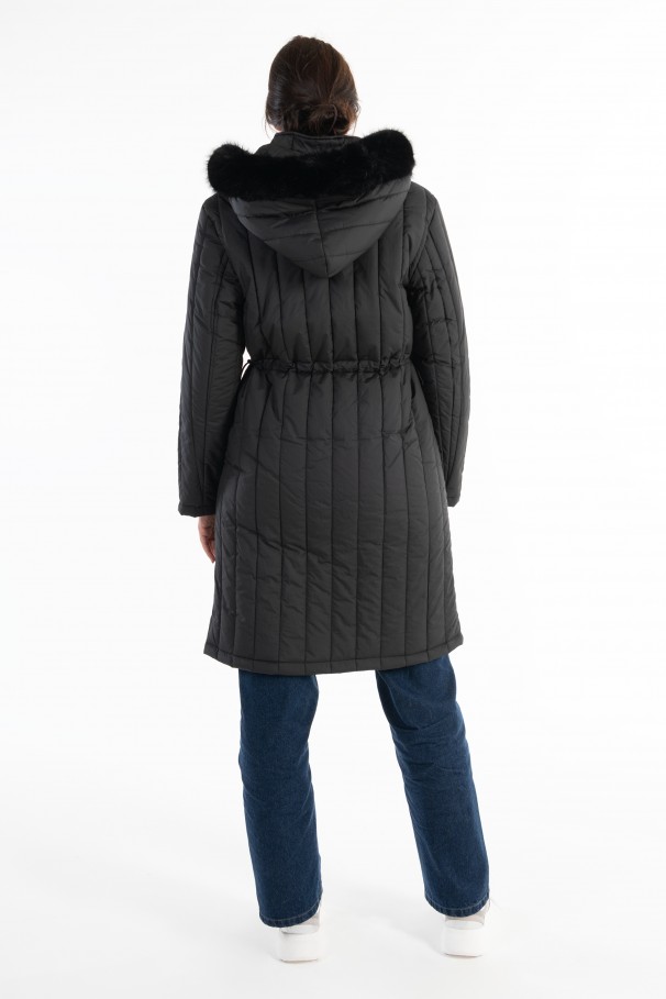 Padded parka with removable hood.