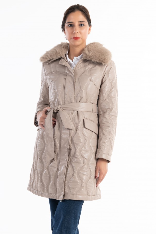 Padded parka with removable faux fur col