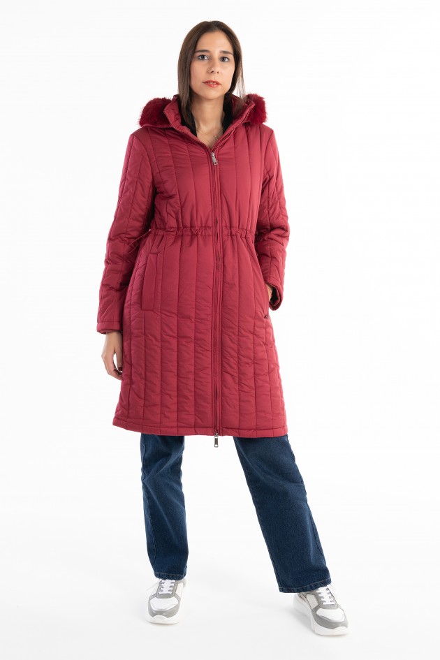 Padded parka with removable hood.