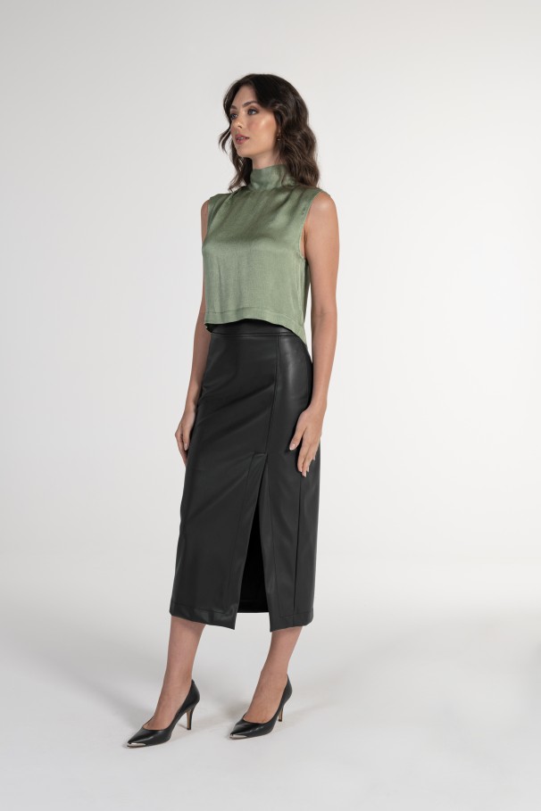 Straight Midi Skirt in faux leather